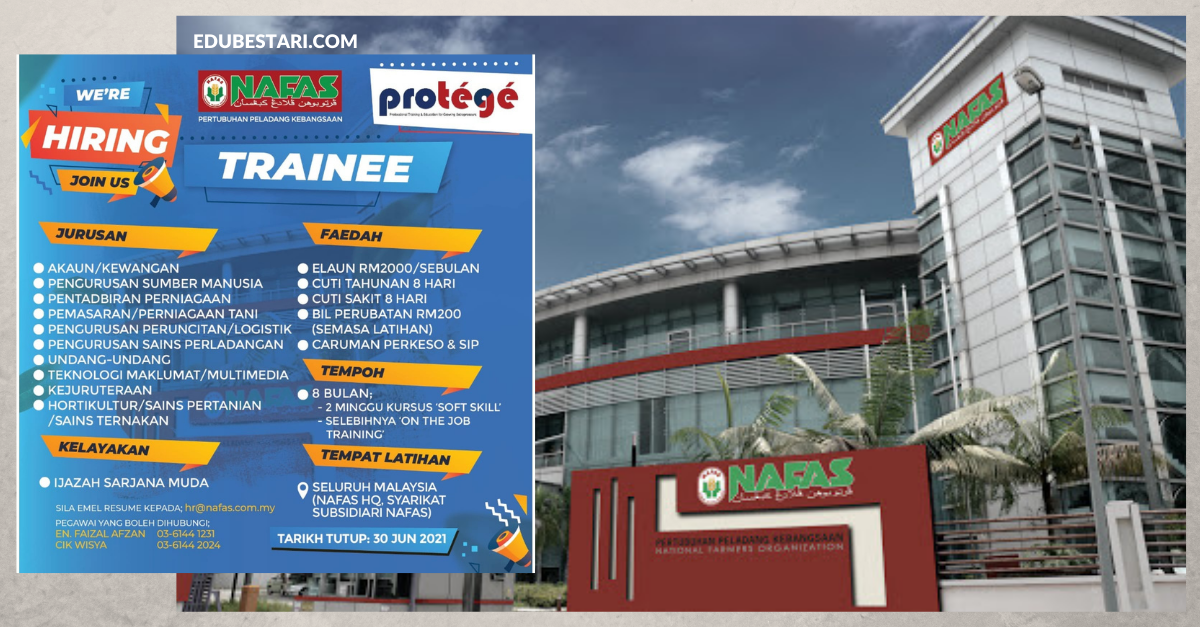 Tawaran Protege NAFAS Terbuka Buat Graduan Pelbagai Bidang. Elaun RM2,000 Sebulan Diberi