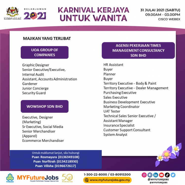 Daftar Karnival Kerjaya Wanita 2021 Anjuran PERKESO & Terima RM1,000 Insentif Mobiliti. Pelbagai Jawatan Ditawarkan