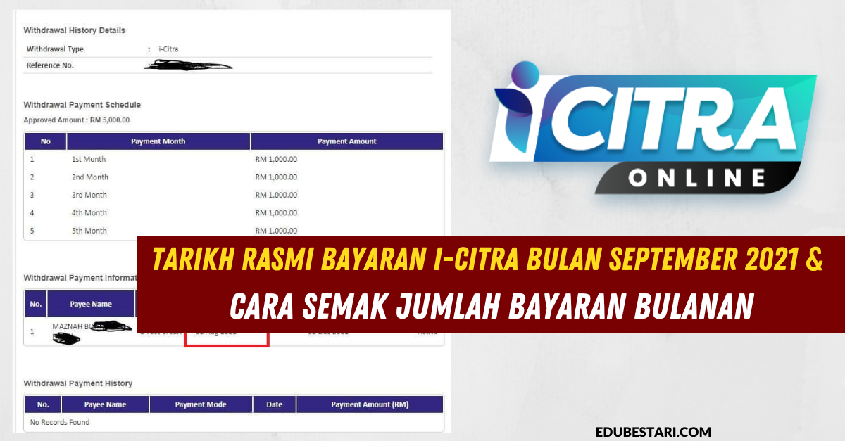 Tarikh Rasmi Bayaran i-Citra Bulan September 2021 & Cara Semak Jumlah Bayaran Bulanan