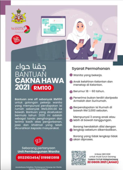 Permohonan Bantuan Cakna Hawa RM100 Secara One-Off Kepada Golongan Wanita