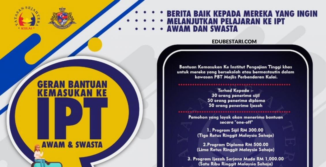 Tawaran Geran Bantuan Kemasukan Ke IPT Sehingga RM1,000 Yayasan Sejahtera Kulai