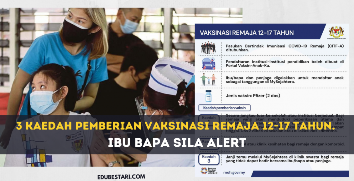 3 Kaedah Pemberian Vaksinasi Remaja 12-17 Tahun. Ibu Bapa Sila Alert