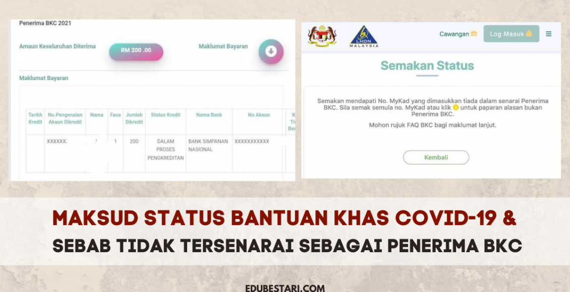Maksud Status Bantuan Khas Covid-19 & Sebab Tidak Tersenarai Sebagai Penerima BKC
