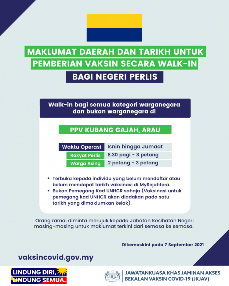 Senarai Pusat Pemberian Vaksin Secara Walk In Di Setiap Negeri. Dah Tak Perlu Tunggu Temu Janji