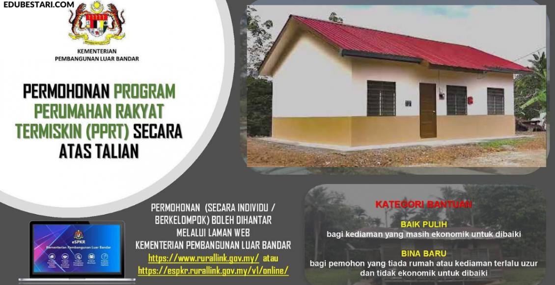 Cara Mohon Program Perumahan Rakyat Termiskin (PPRT) Online [Bantuan Baik Pulih/ Bina Baru]