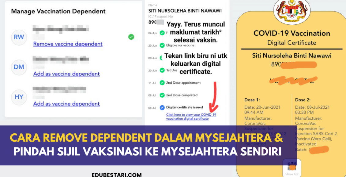 Cara Remove Dependent Dalam MySejahtera & Pindah Sijil Vaksinasi Ke MySejahtera Sendiri