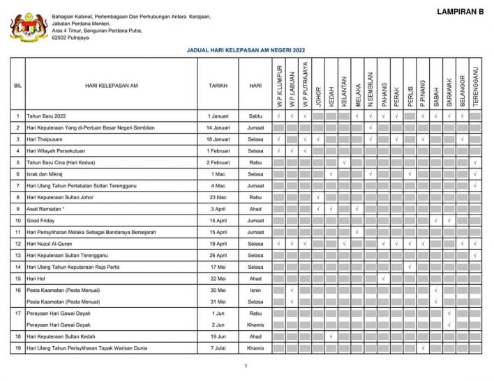 [Download] Jadual Hari Kelepasan Am Persekutuan & Negeri Sepanjang ...