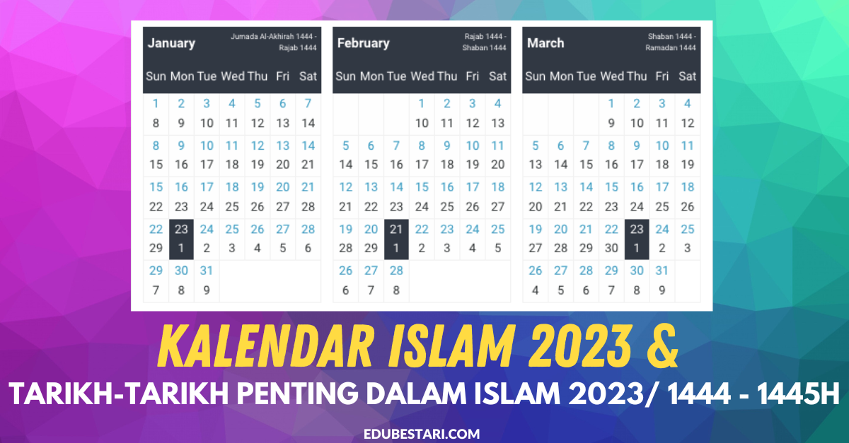 Kalendar Islam & TarikhTarikh Penting Dalam Islam Tahun 2023/ 1444 1445H Edu Bestari