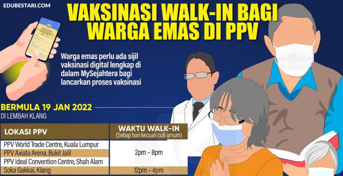 Vaksinasi Dos Penggalak Bagi Warga Emas Secara Walk In Di PPV Kini Dibuka