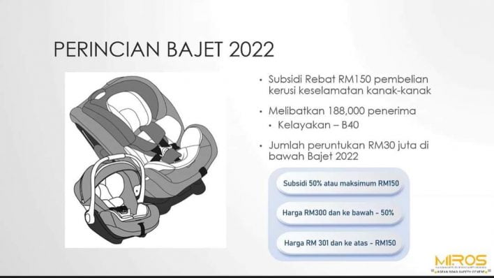Permohonan Bantuan Pembelian Car Seat Kanak-Kanak (CRS) Sehingga RM150 Buat Isi Rumah