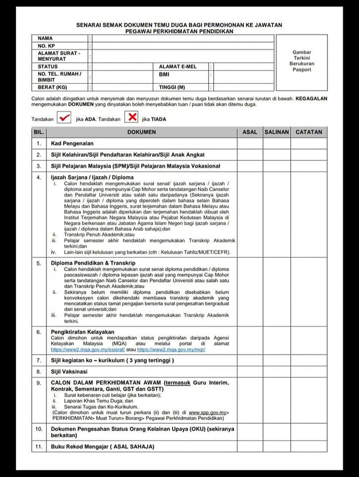 Senarai Semak Dokumen Contoh Partition Untuk Letak Dalam Fail Temuduga SPP Edu Bestari