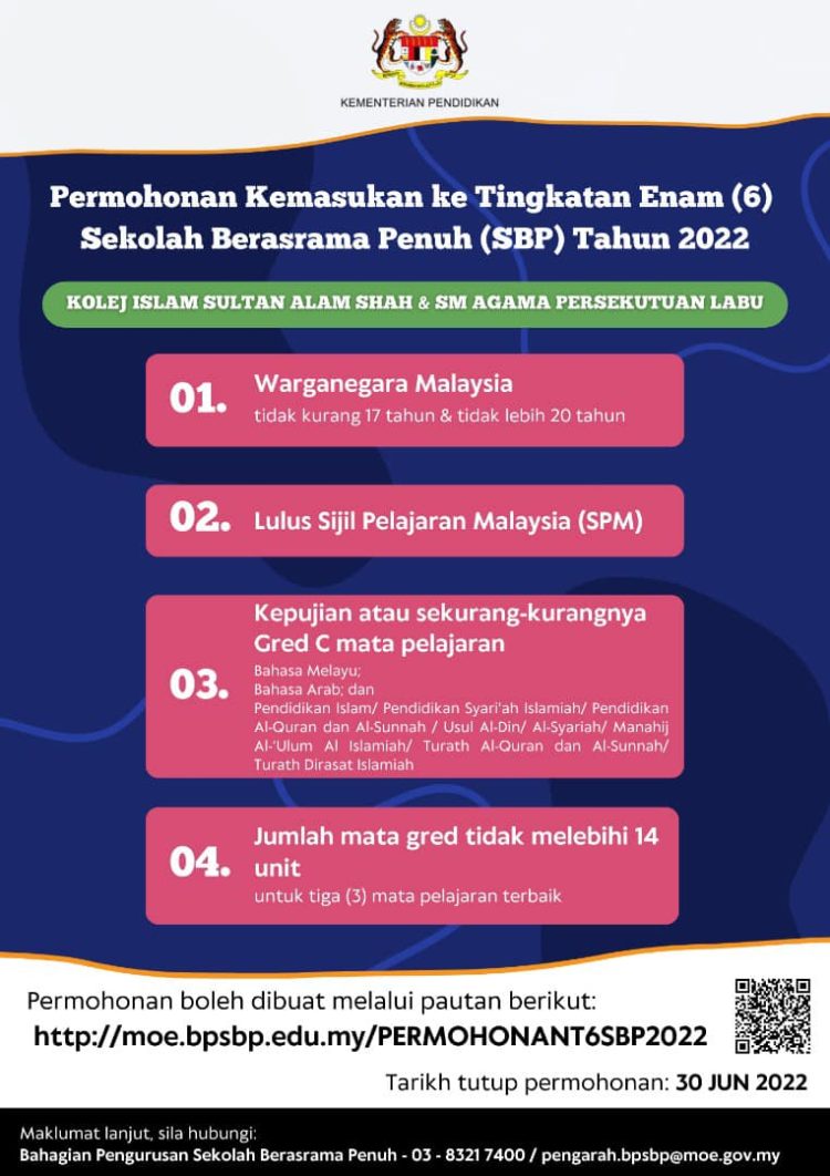 Permohonan Kemasukan Ke Tingkatan 6 Sekolah Berasrama Penuh KISAS & SM ...