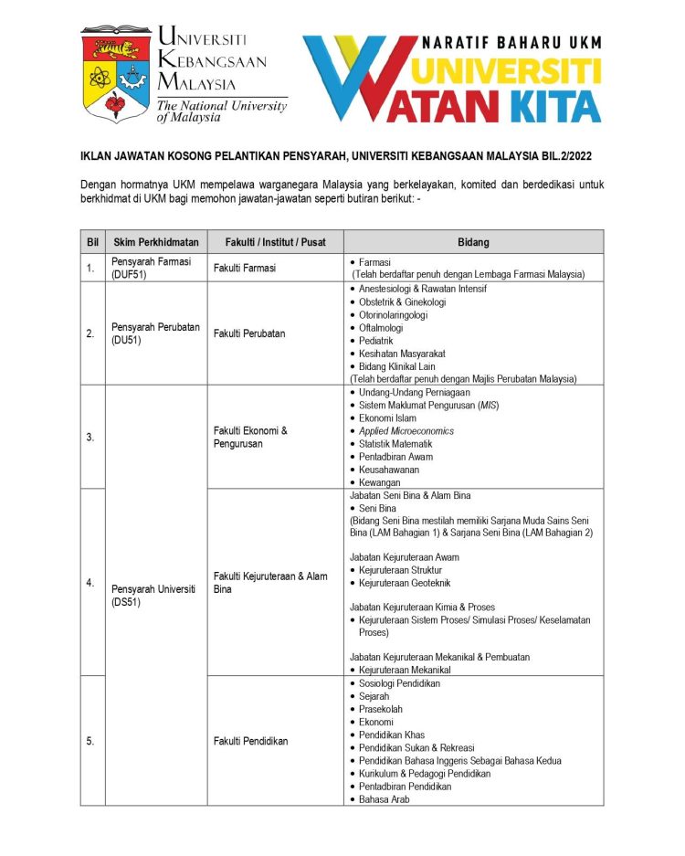 Cara Mohon Jawatan Pensyarah Dalam Pelbagai Bidang Pengajian Di UKM ...