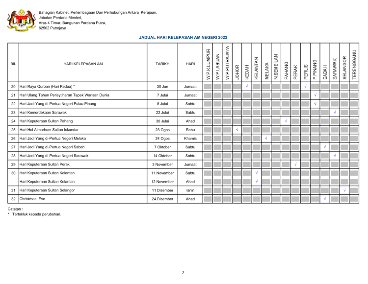 Kalendar 2023: Download Kalendar & Jadual Hari Kelepasan Am Persekutuan