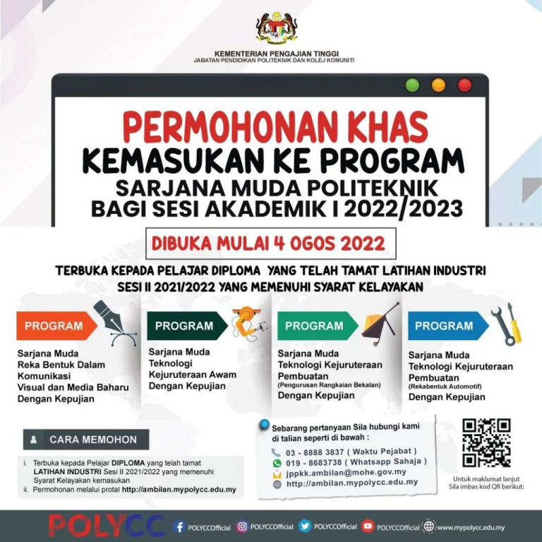 Permohonan Khas Kemasukan Ke Program Sarjana Muda Politeknik Dibuka ...