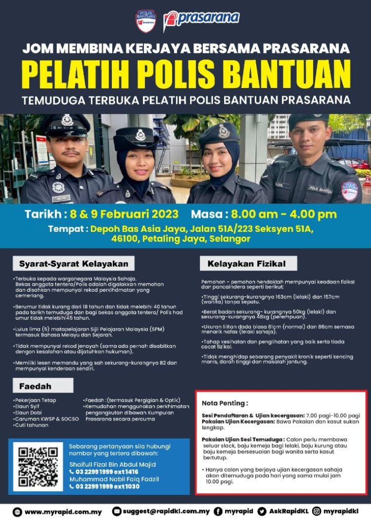 Temuduga Terbuka Pelatih Polis Bantuan Prasarana, Mohon Dengan Minima ...