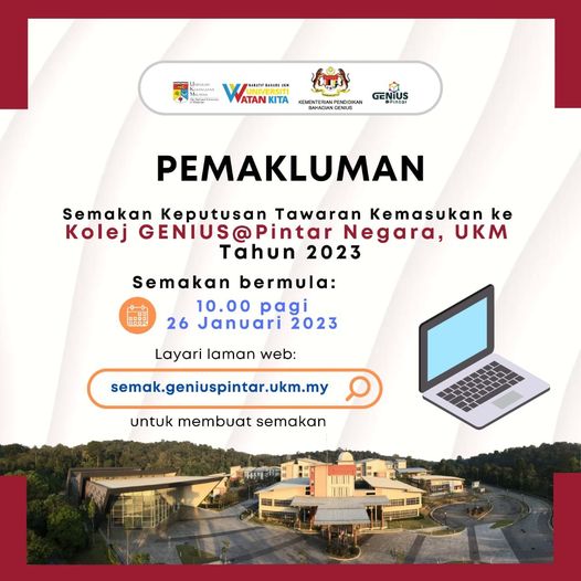 Semakan Kelayakan Kemasukan Ke Kolej GENIUS@Pintar Negara UKM Tahun ...