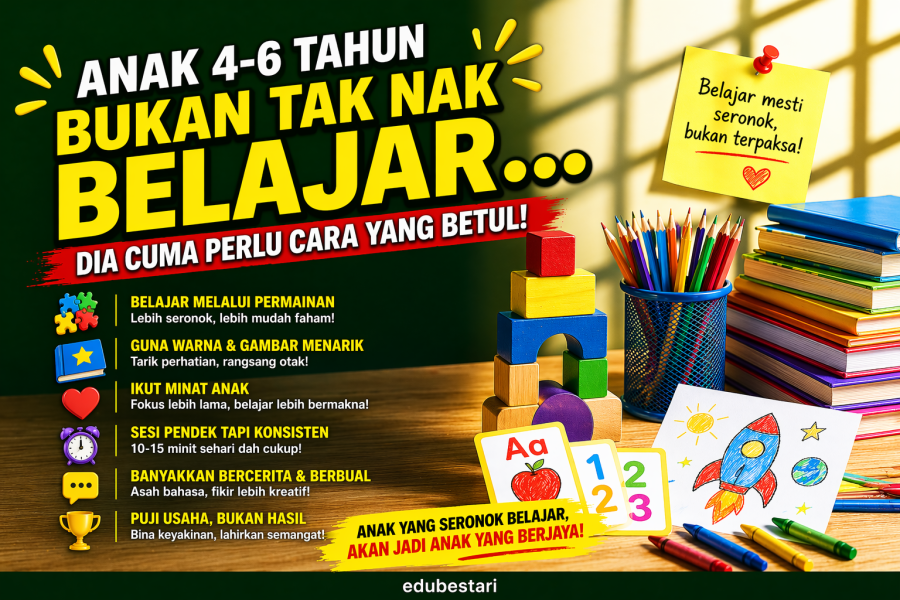 Cara Galakkan Minat Belajar Anak Umur 4–6 Tahun: Teknik Berkesan Tanpa Paksa (Panduan Ibu Bapa)