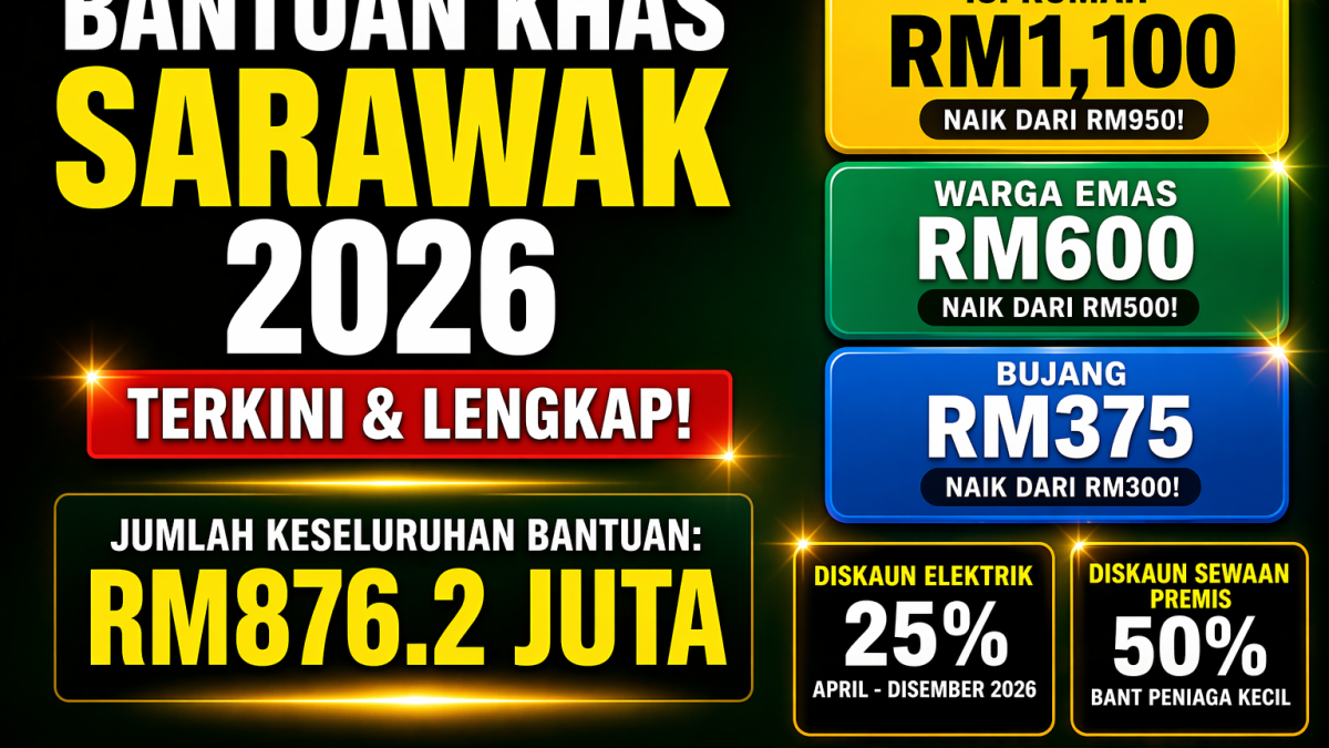 Bantuan Khas Sarawak 2026: Isi Rumah RM1,100, Warga Emas RM600 & Diskaun Elektrik 25%